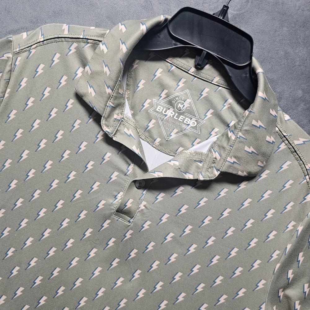 Burlebo Mens Lightning Bolt Performance Polo Shirt Sage Green Size Medium